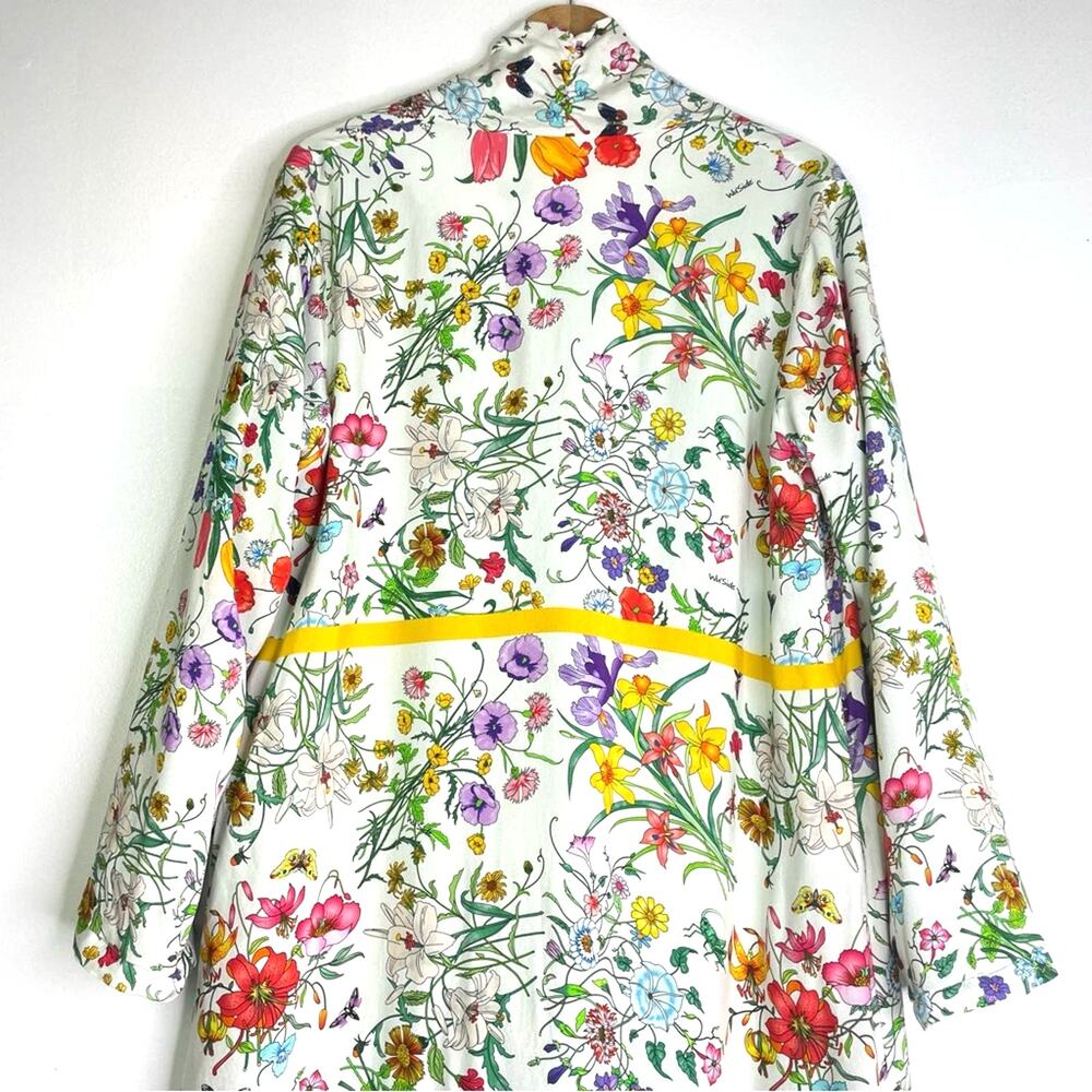 Floral Duster Jacket Long White Multi Colored Flo… - image 4